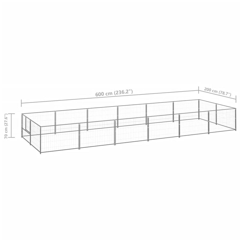 vidaXL ezüstszínű acél kutyakennel 12 m²
