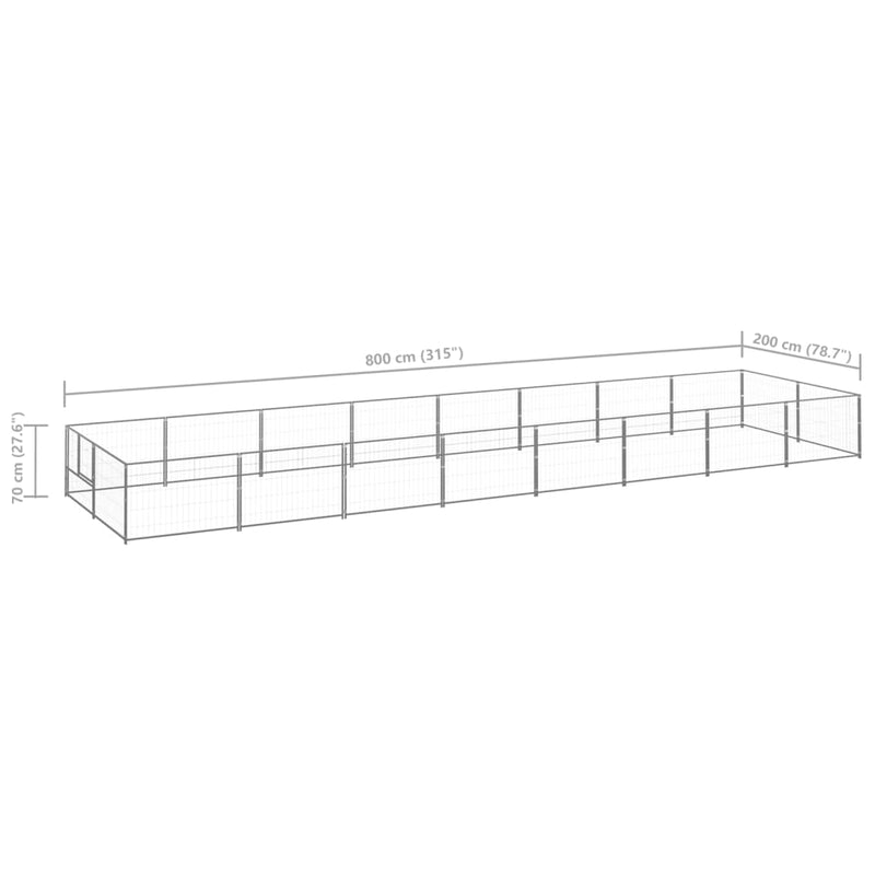 vidaXL ezüstszínű acél kutyakennel 16 m²