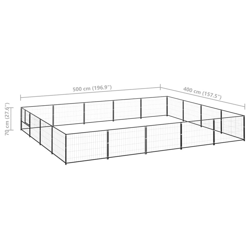 vidaXL fekete acél kutyakennel 20 m²