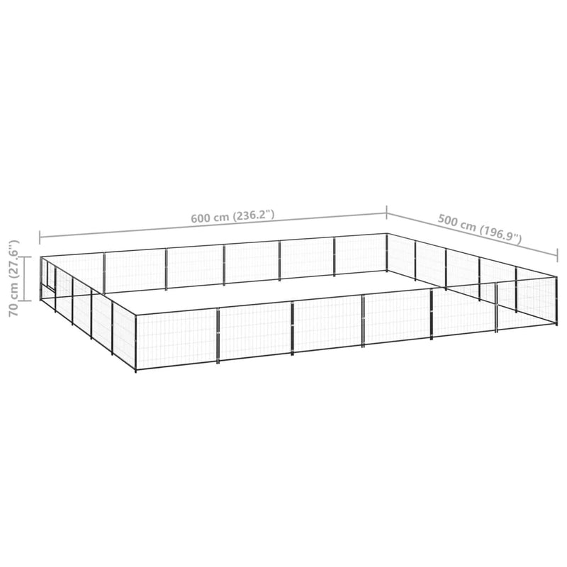 vidaXL fekete acél kutyakennel 30 m²