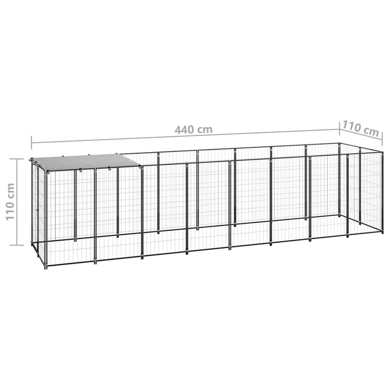 vidaXL fekete acél kutyakennel 4,84 m²