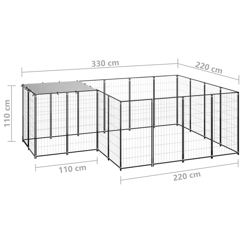 vidaXL fekete acél kutyakennel 6,05 m²