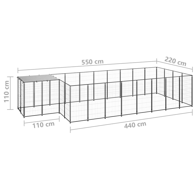 vidaXL fekete acél kutyakennel 10,89 m²