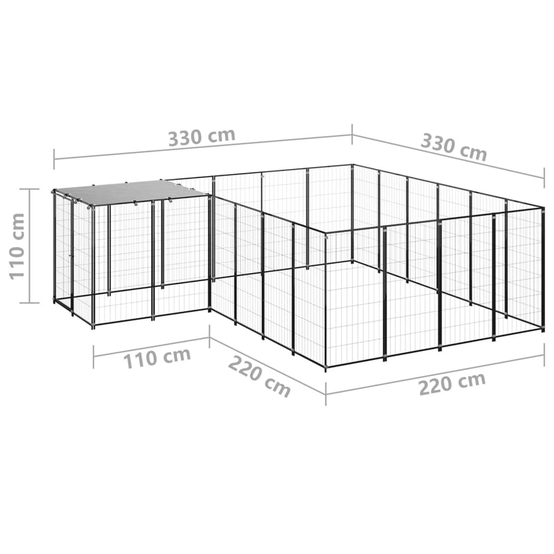 vidaXL fekete acél kutyakennel 8,47 m²