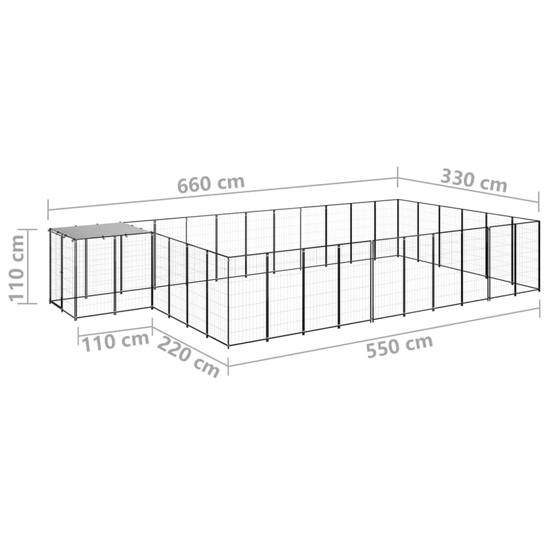 vidaXL fekete acél kutyakennel 19,36 m²