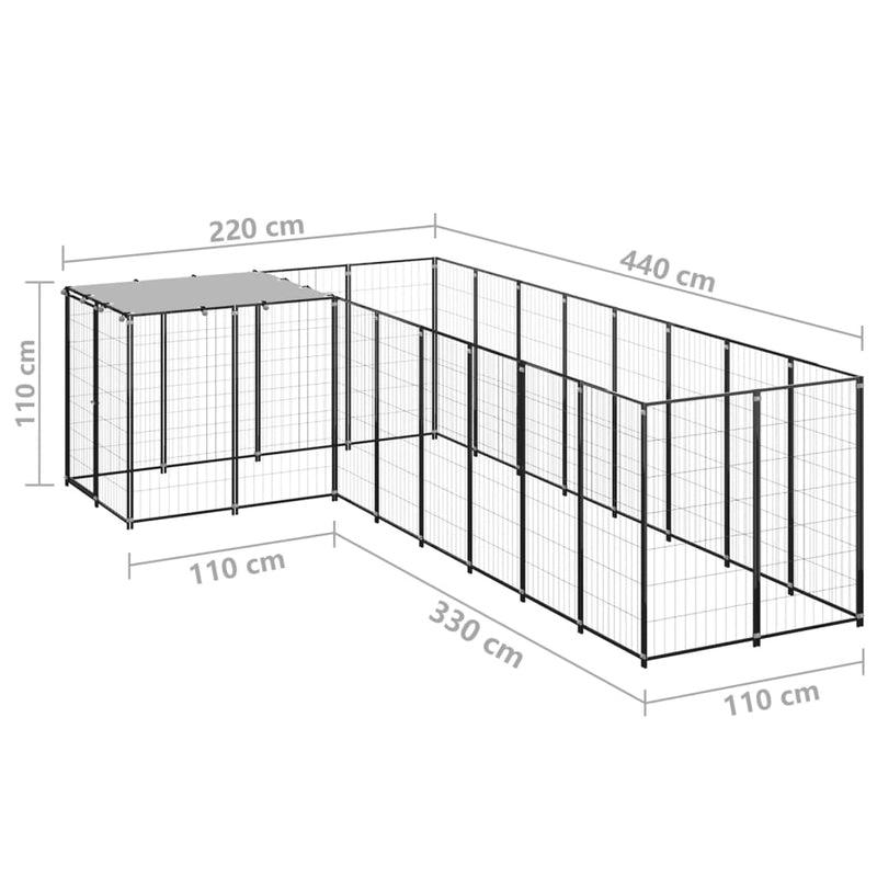 vidaXL fekete acél kutyakennel 6,05 m²