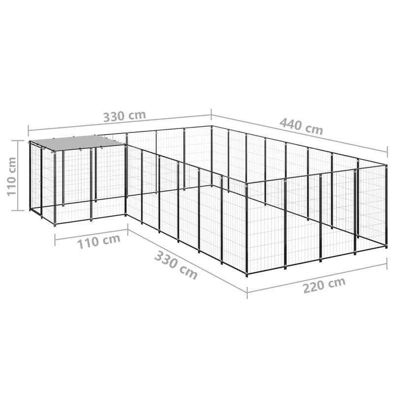 vidaXL fekete acél kutyakennel 10,89 m²
