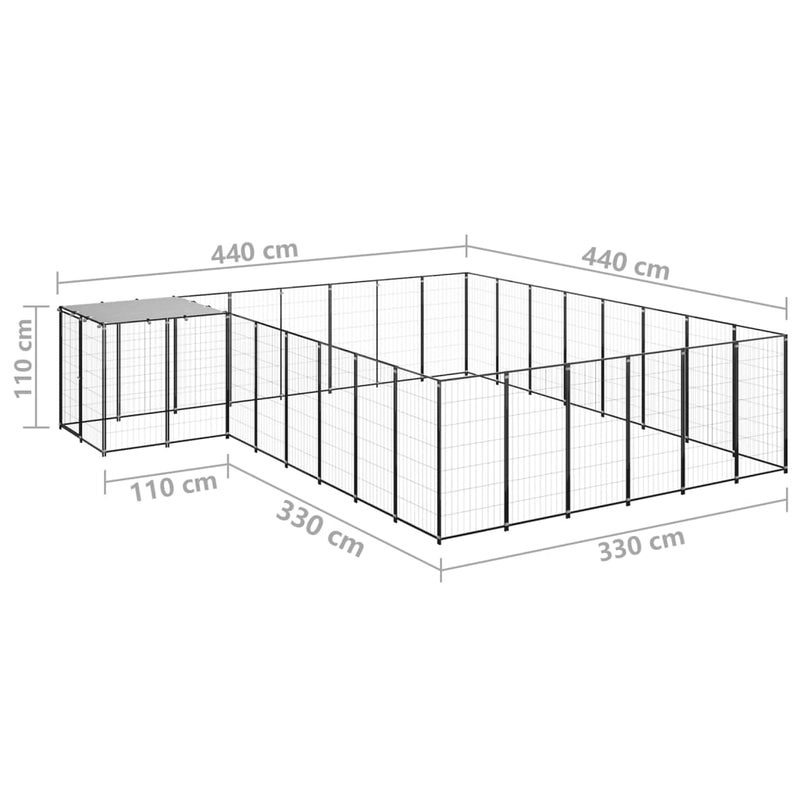 vidaXL fekete acél kutyakennel 15,73 m²