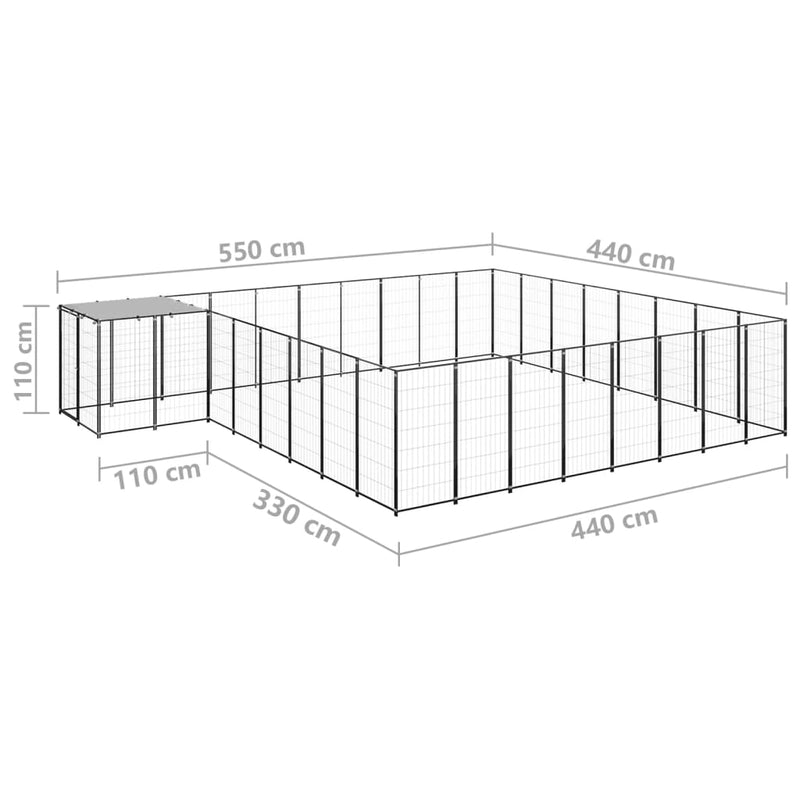 vidaXL fekete acél kutyakennel 20,57 m²