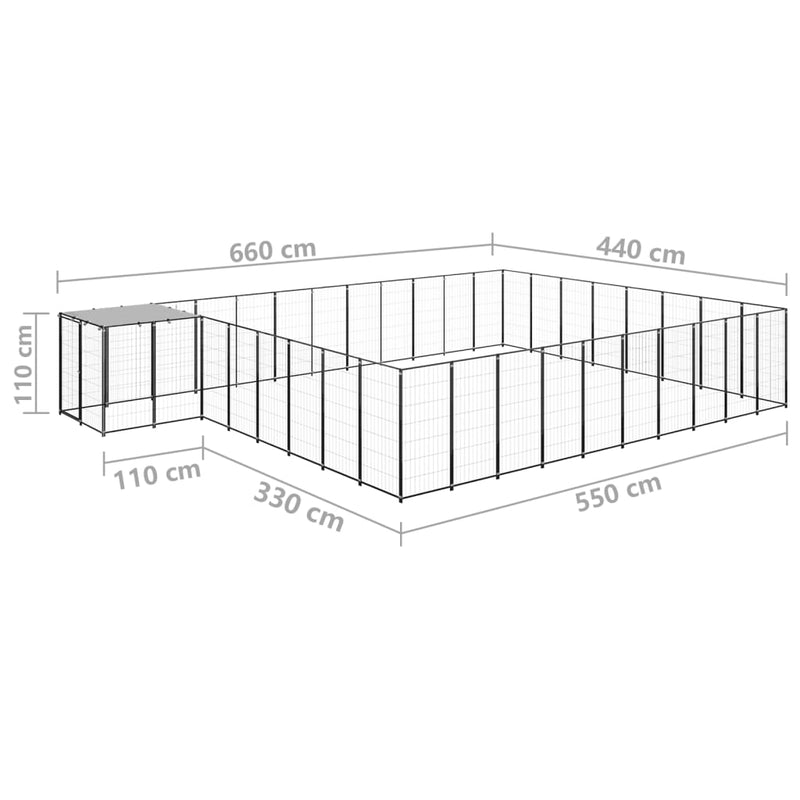 vidaXL fekete acél kutyakennel 25,41 m²