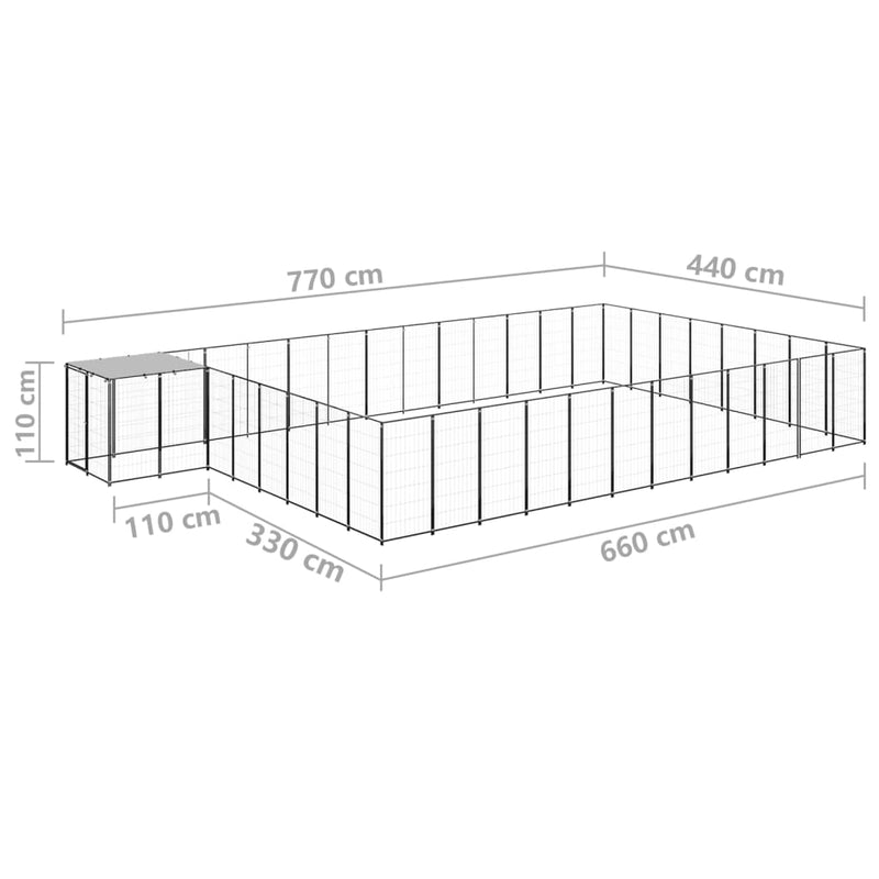 vidaXL fekete acél kutyakennel 30,25 m²