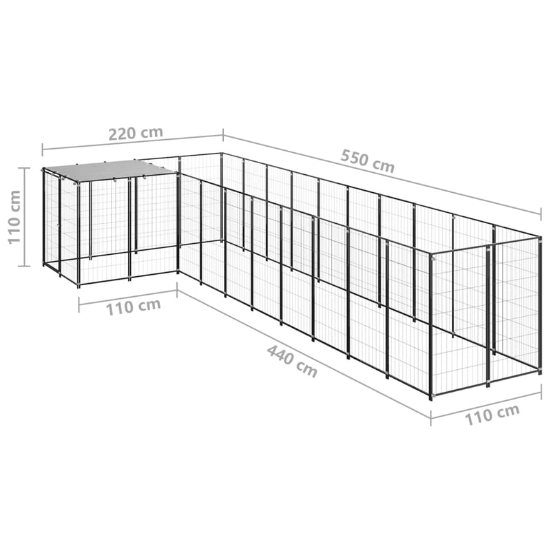 vidaXL fekete acél kutyakennel 7,26 m²