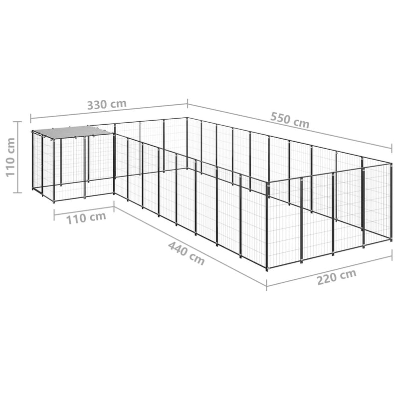 vidaXL fekete acél kutyakennel 13,31 m²