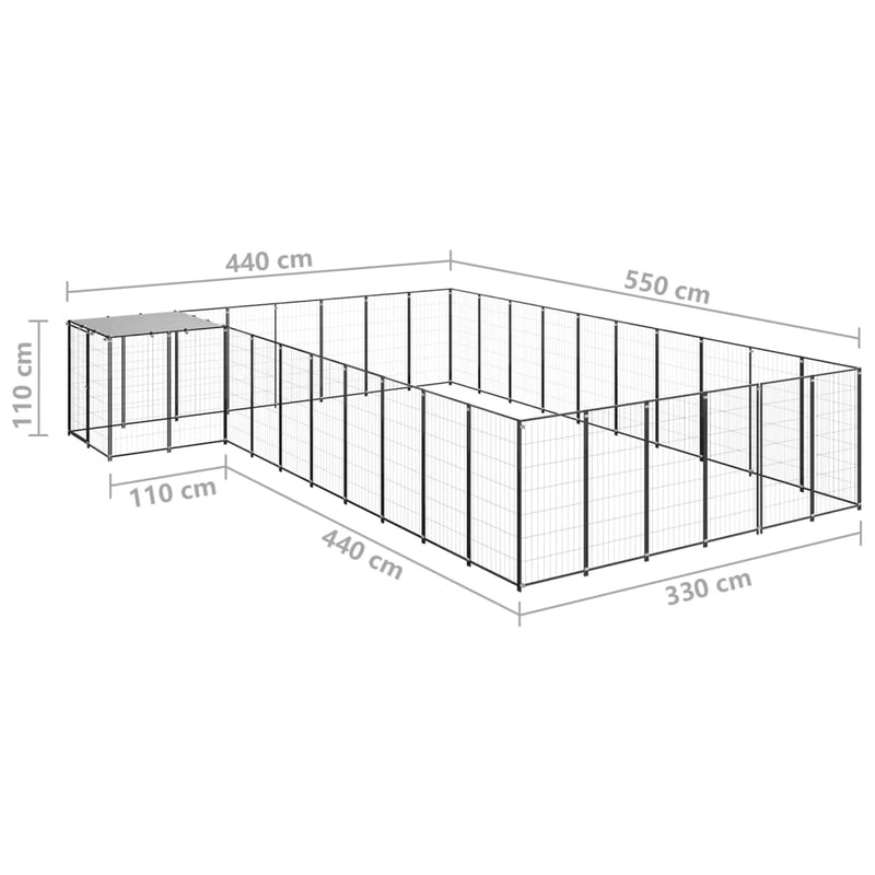 vidaXL fekete acél kutyakennel 19,36 m²