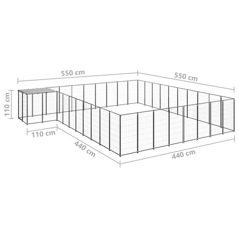 vidaXL fekete acél kutyakennel 25,41 m²