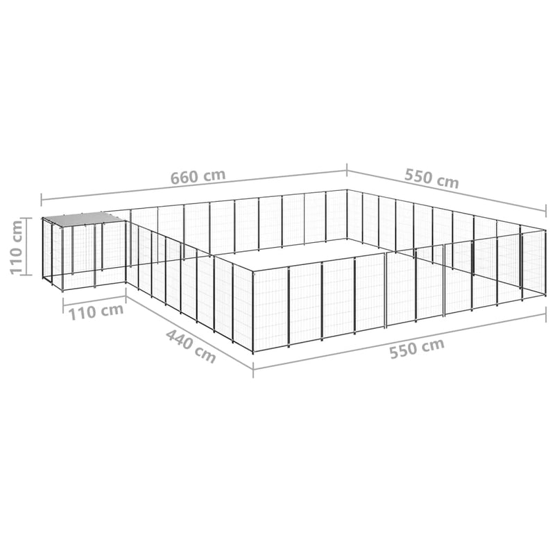 vidaXL fekete acél kutyakennel 31,46 m²