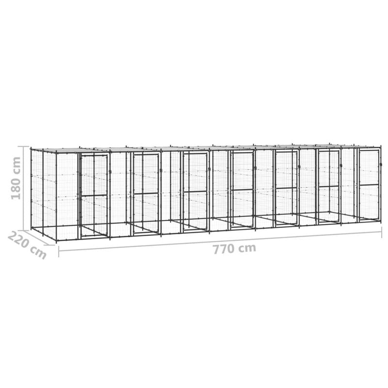 vidaXL kültéri acél kutyakennel tetővel 16,94 m²