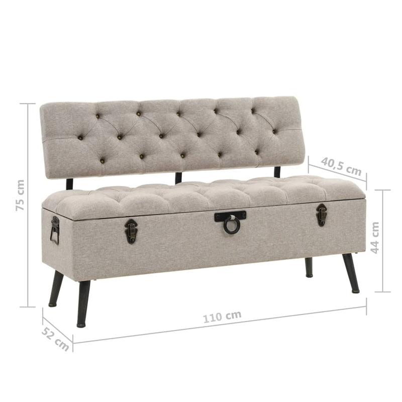 vidaXL krémszínű szövet tárolópad háttámlával 110 cm