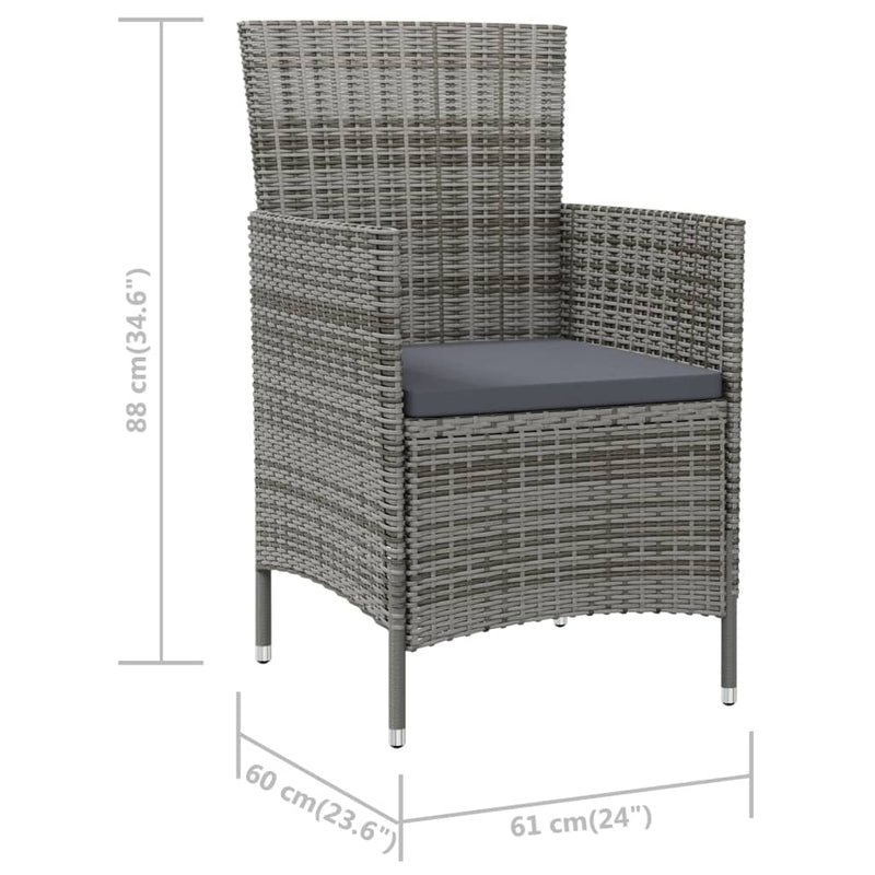 vidaXL 2 db szürke polyrattan kerti szék párnával
