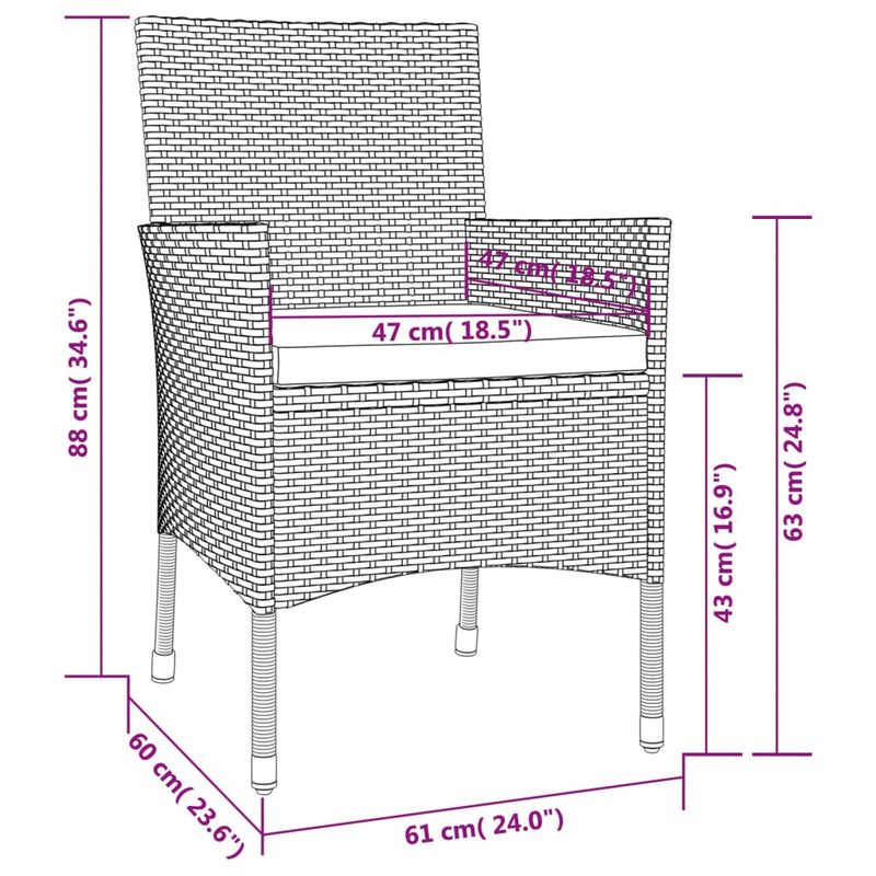 vidaXL 4 db fekete polyrattan kerti szék párnával