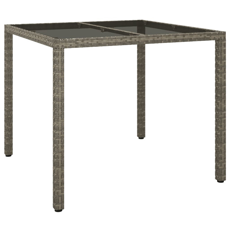 vidaXL szürke polyrattan és edzett üveg kerti asztal 90 x 90 x 75 cm