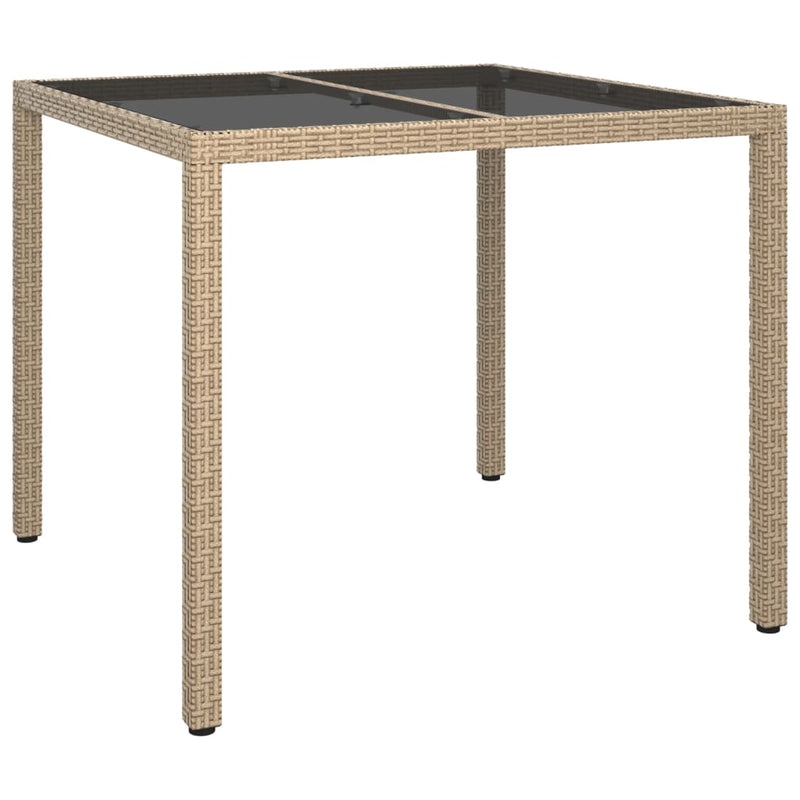 vidaXL bézs polyrattan és edzett üveg kerti asztal 90 x 90 x 75 cm