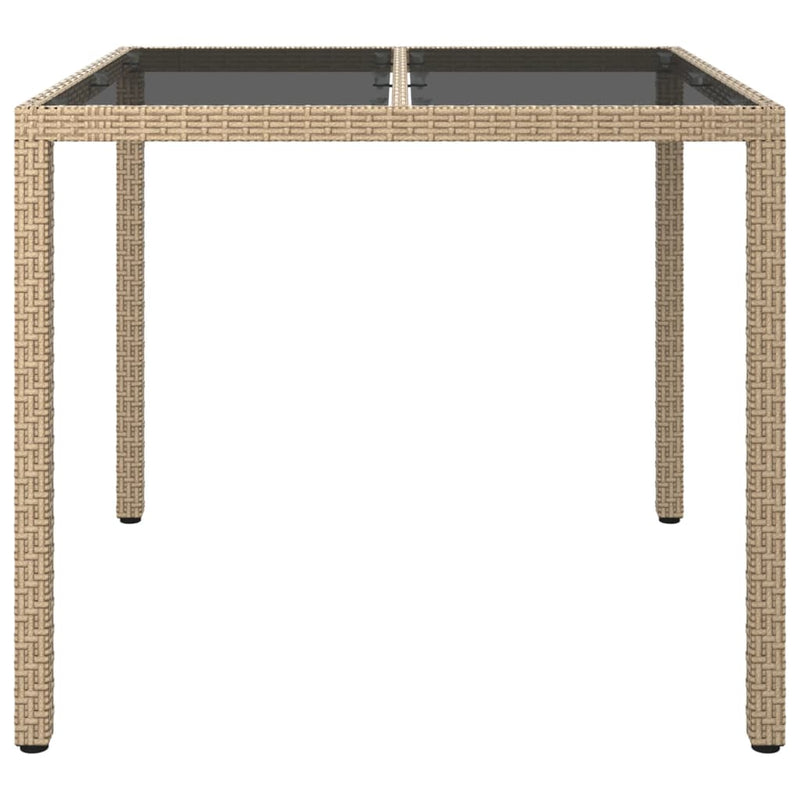 vidaXL bézs polyrattan és edzett üveg kerti asztal 90 x 90 x 75 cm