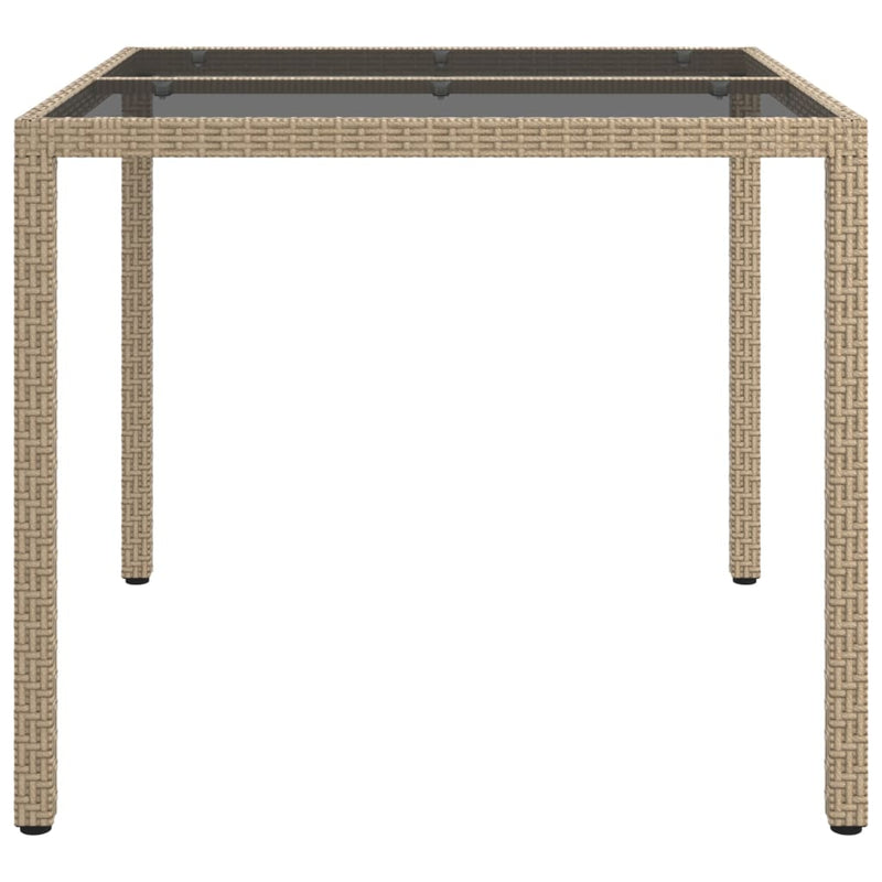 vidaXL bézs polyrattan és edzett üveg kerti asztal 90 x 90 x 75 cm