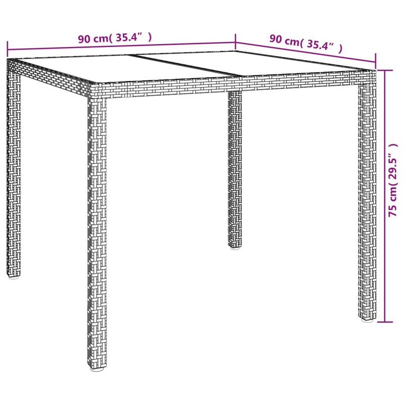 vidaXL bézs polyrattan és edzett üveg kerti asztal 90 x 90 x 75 cm