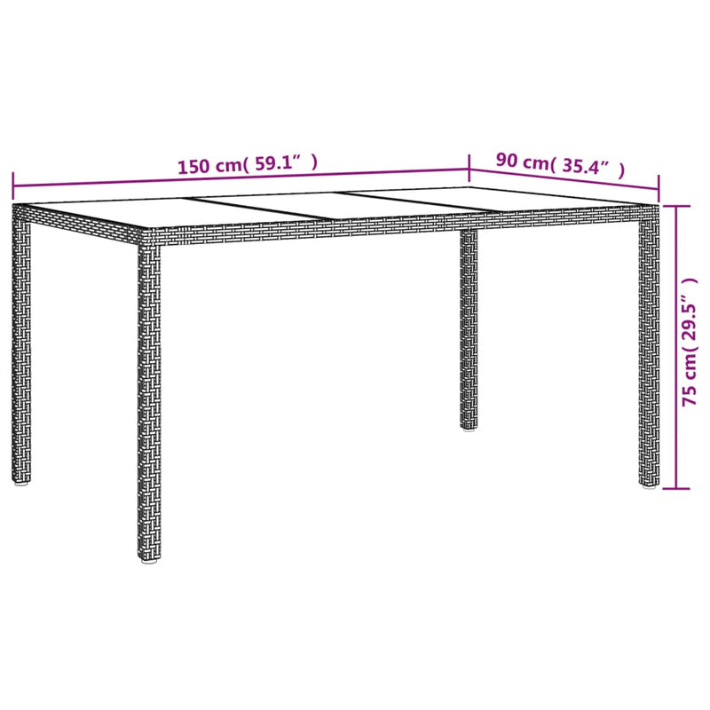 vidaXL barna polyrattan és edzett üveg kerti asztal 150 x 90 x 75 cm