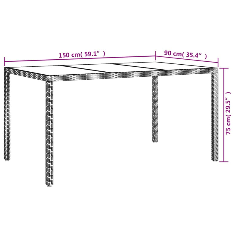 vidaXL fehér polyrattan és edzett üveg kerti asztal 150 x 90 x 75 cm