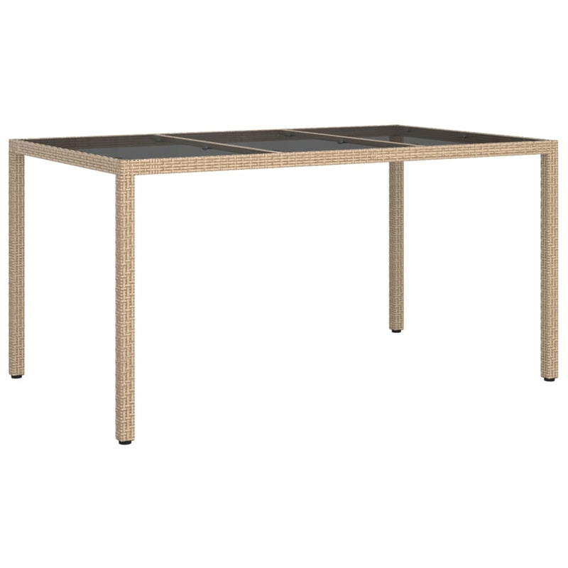 vidaXL bézs polyrattan és edzett üveg kerti asztal 150 x 90 x 75 cm
