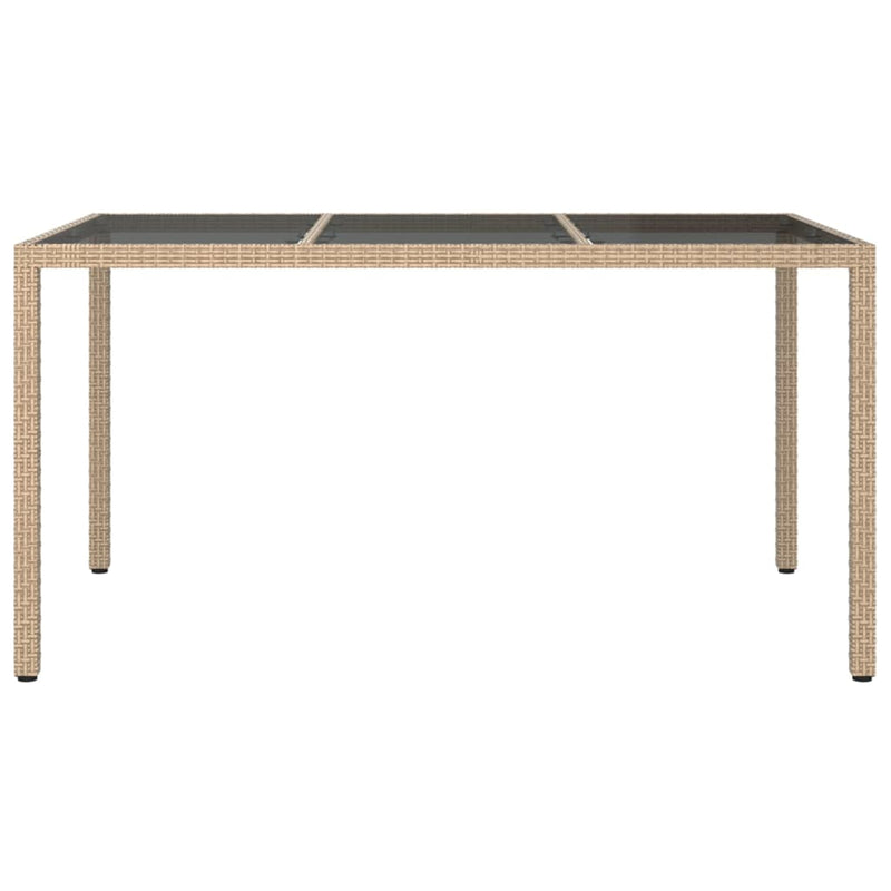 vidaXL bézs polyrattan és edzett üveg kerti asztal 150 x 90 x 75 cm
