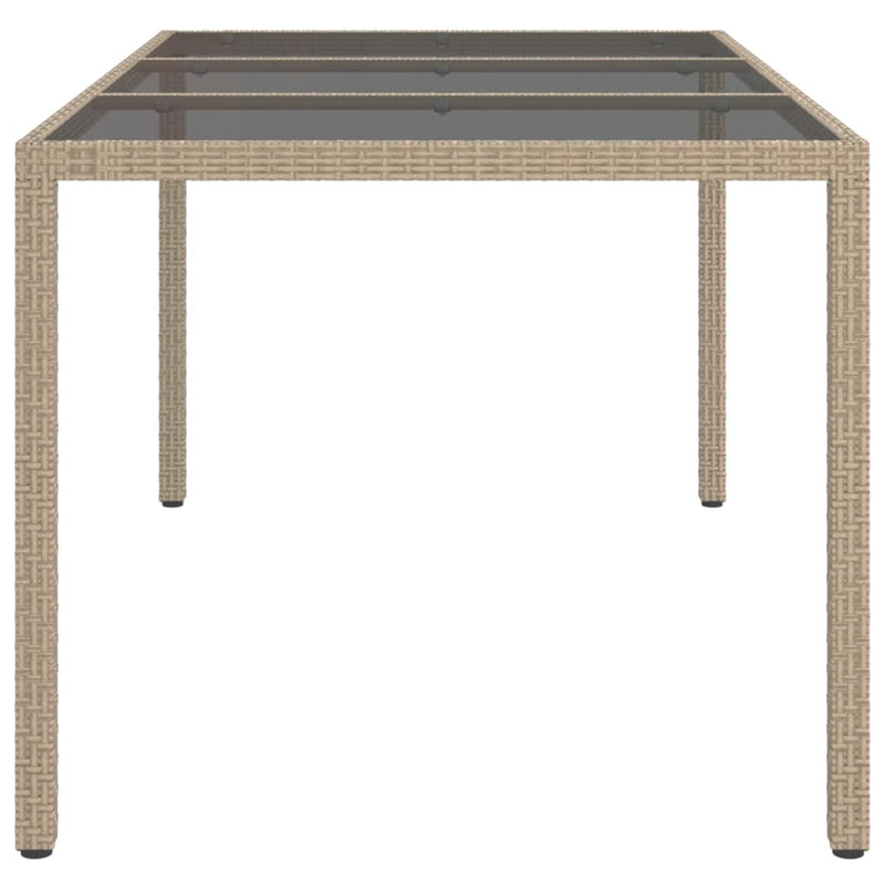 vidaXL bézs polyrattan és edzett üveg kerti asztal 150 x 90 x 75 cm