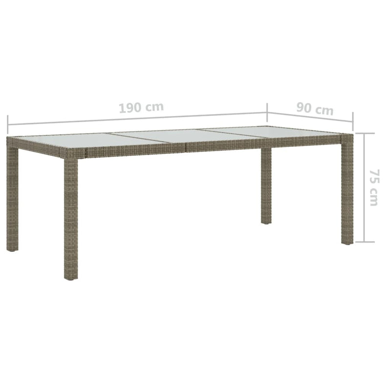 vidaXL szürke polyrattan és edzett üveg kerti asztal 190 x 90 x 75 cm