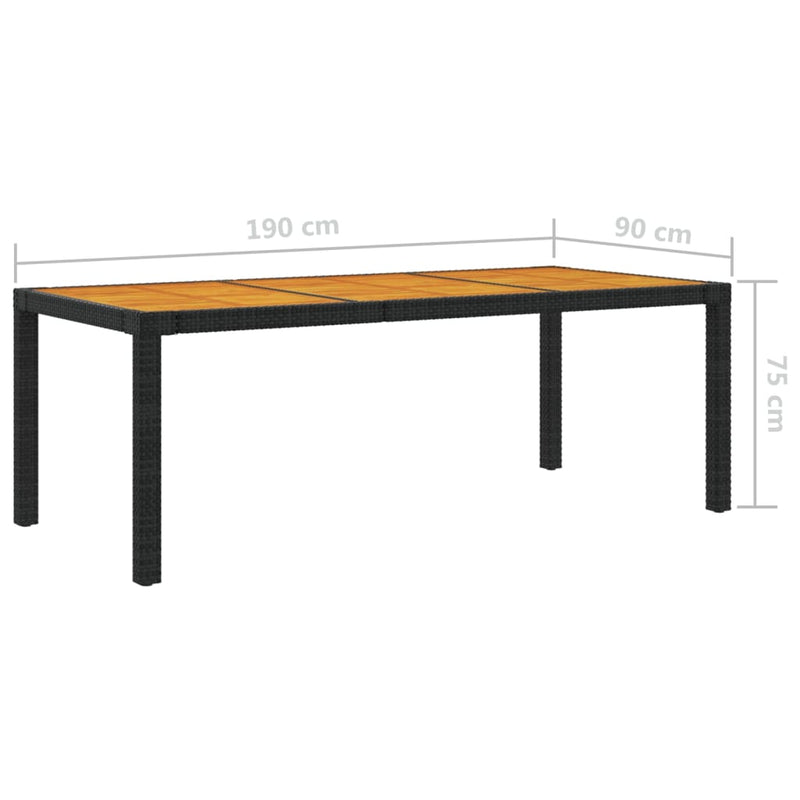 vidaXL fekete polyrattan és akácfa kerti asztal 190 x 90 x 75 cm