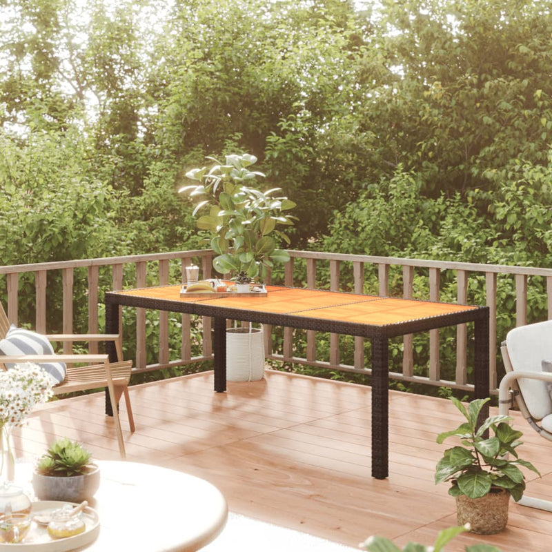 vidaXL fekete polyrattan és akácfa kerti asztal 190 x 90 x 75 cm
