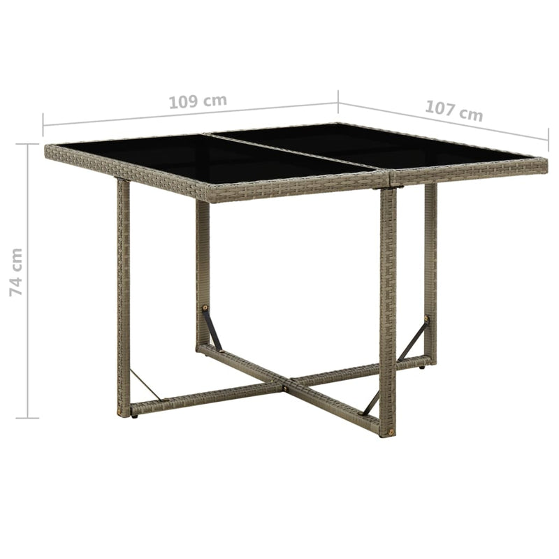 vidaXL szürke polyrattan és üveg kerti asztal 109 x 107 x 74 cm