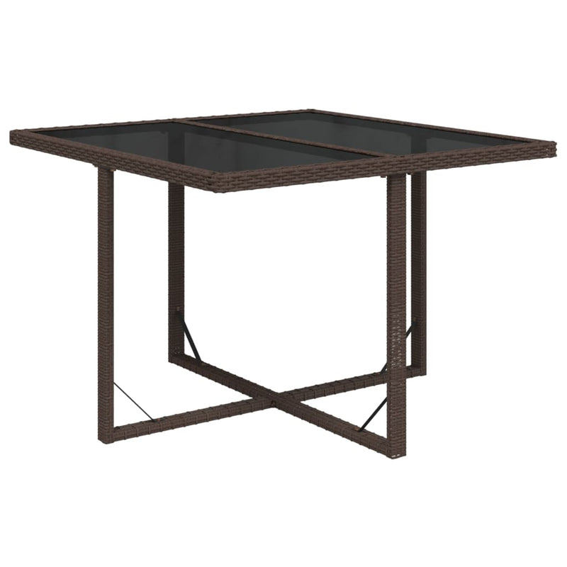 vidaXL barna polyrattan és üveg kerti asztal 109 x 107 x 74 cm