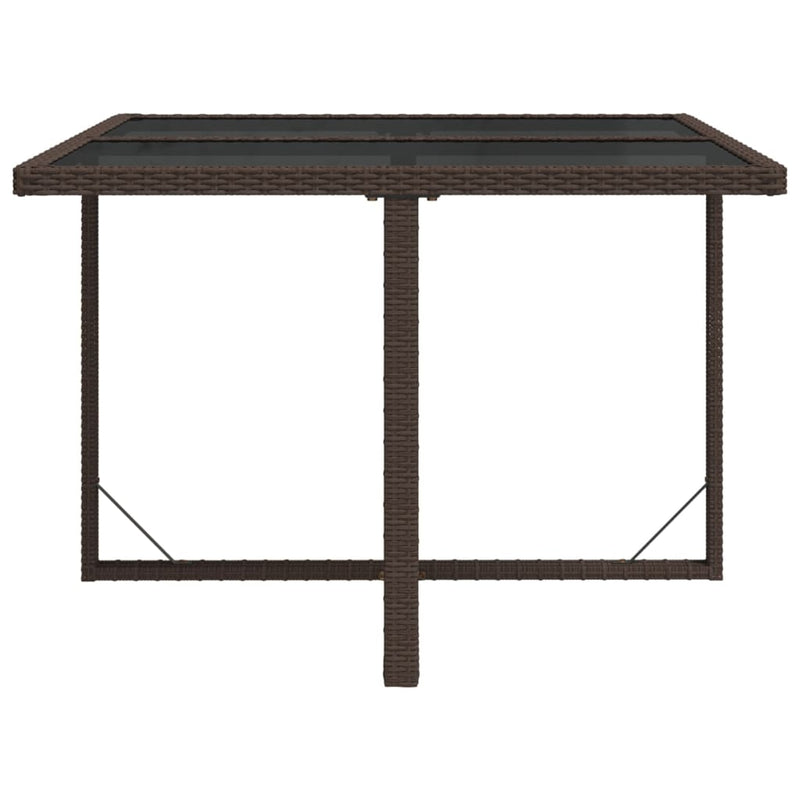 vidaXL barna polyrattan és üveg kerti asztal 109 x 107 x 74 cm
