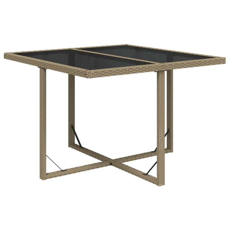 vidaXL bézs polyrattan és üveg kerti asztal 109 x 107 x 74 cm