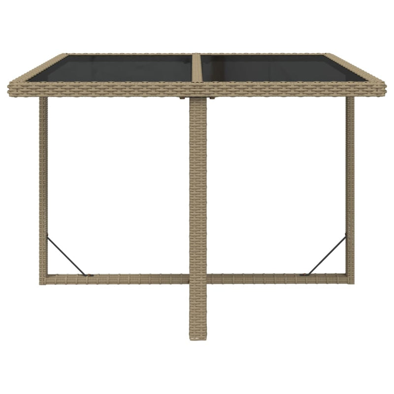 vidaXL bézs polyrattan és üveg kerti asztal 109 x 107 x 74 cm