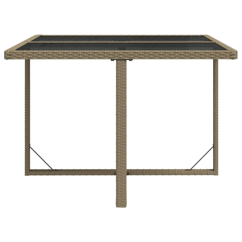 vidaXL bézs polyrattan és üveg kerti asztal 109 x 107 x 74 cm