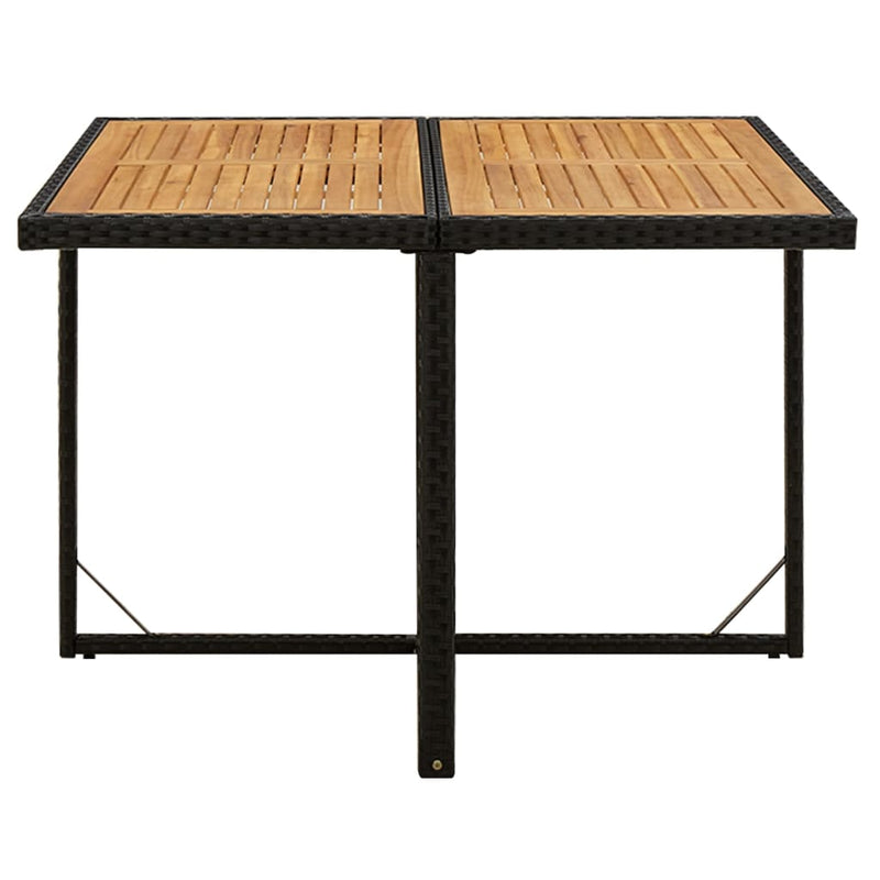 vidaXL fekete polyrattan és tömör akácfa kerti asztal 109x107x74 cm