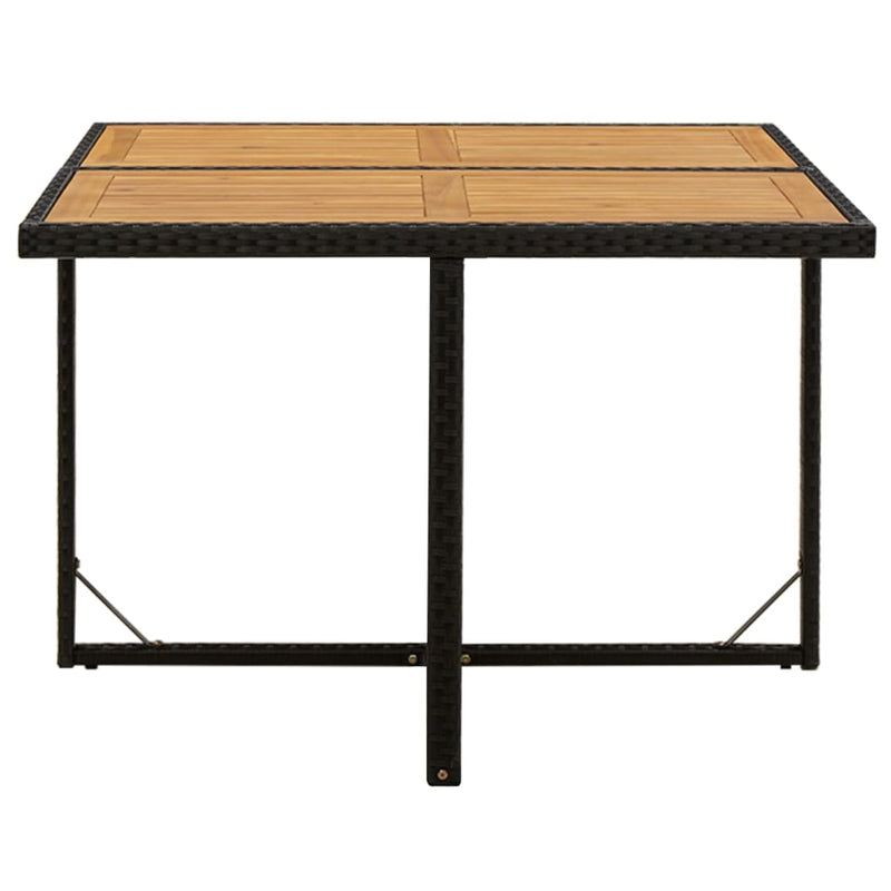 vidaXL fekete polyrattan és tömör akácfa kerti asztal 109x107x74 cm