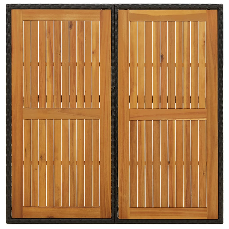 vidaXL fekete polyrattan és tömör akácfa kerti asztal 109x107x74 cm