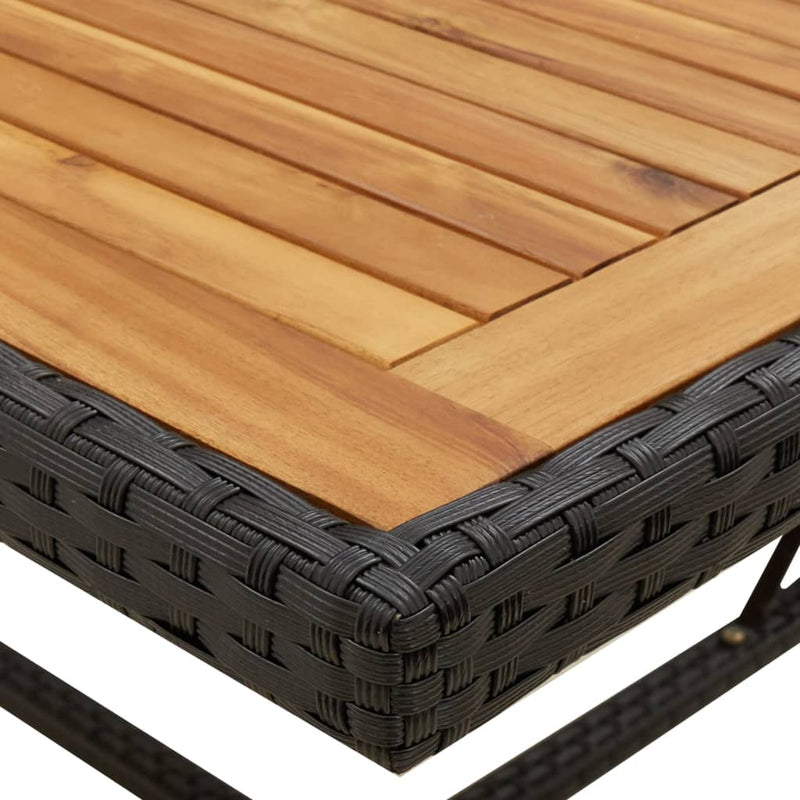 vidaXL fekete polyrattan és tömör akácfa kerti asztal 109x107x74 cm