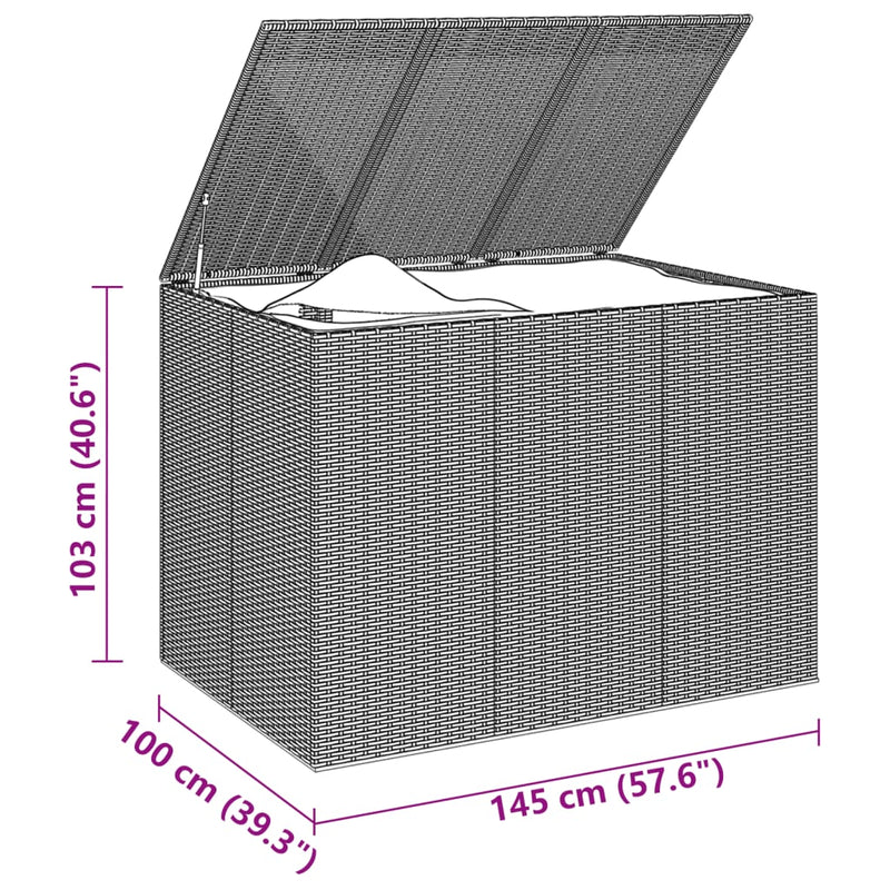 vidaXL fekete polyrattan kerti párnatartó doboz 145 x 100 x 103 cm