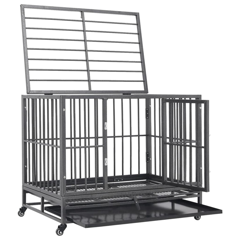 vidaXL acél kutyaszállító ketrec kerekekkel 92 x 62 x 76 cm