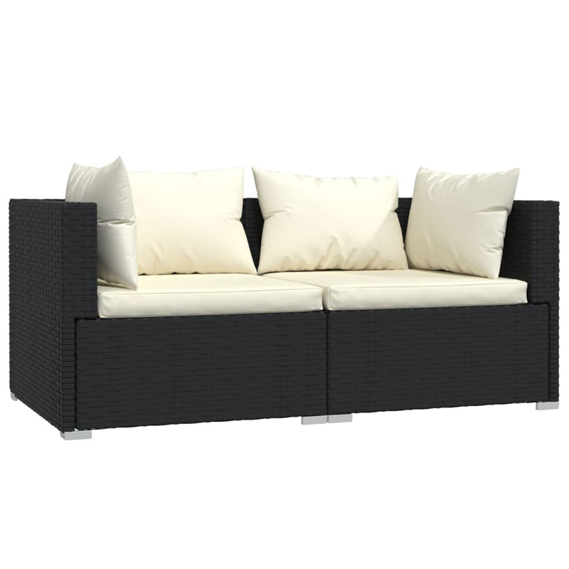 vidaXL 3 részes fekete polyrattan kerti ülőgarnitúra párnákkal